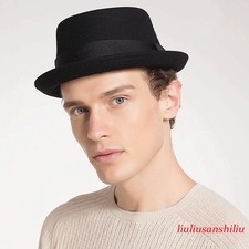 Men's Pork Pie Hat Wool Fedora Flat Top Hats Felt Porkpie Caps Jazz Hat