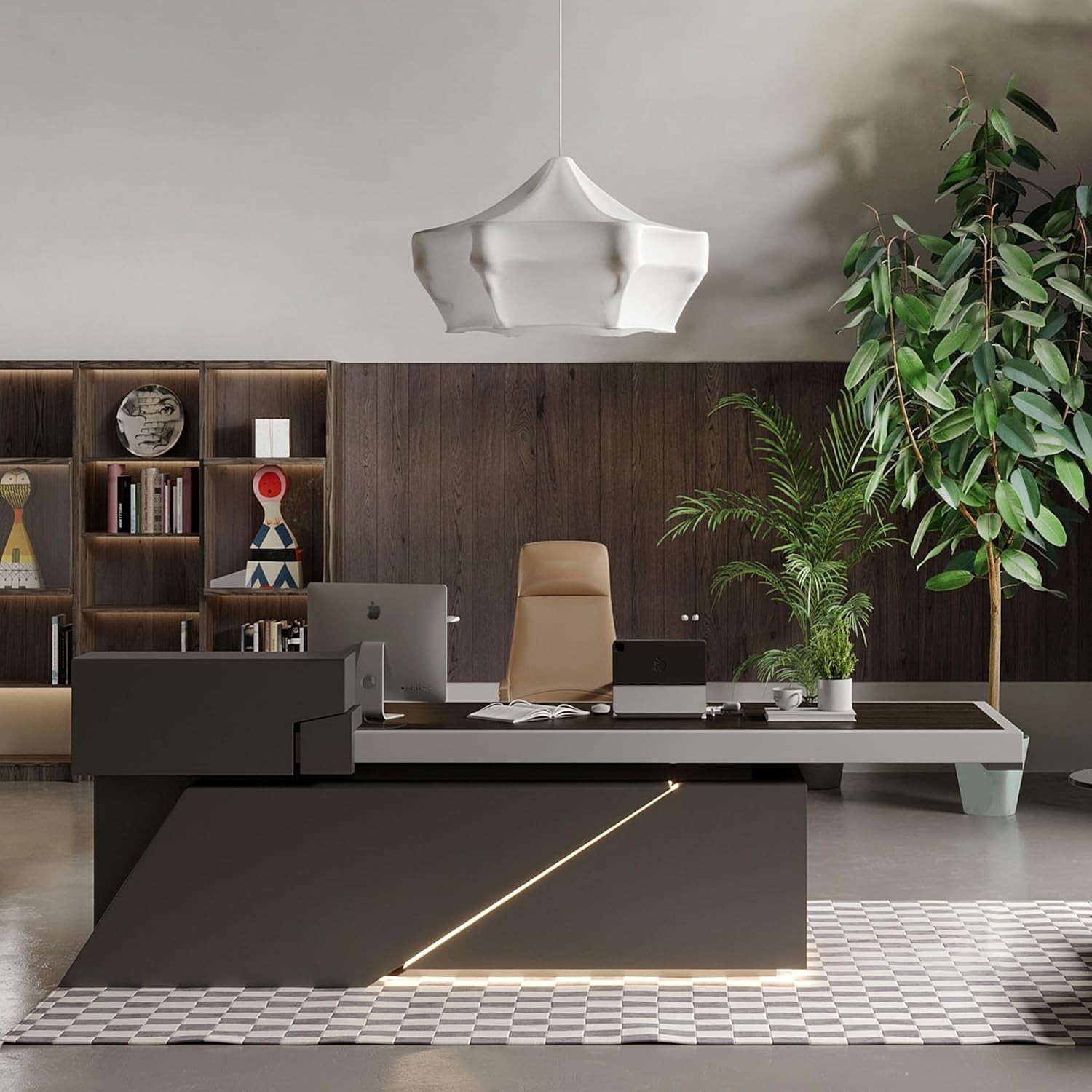 86" L Shaped Executive Desk w/Light Drawers Large Office Business Desk Desktop