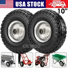 2pcs 4.10/3.50-4 Flat Free Solid Rubber Tires 10 Inch for Garden Cart Hand Truck