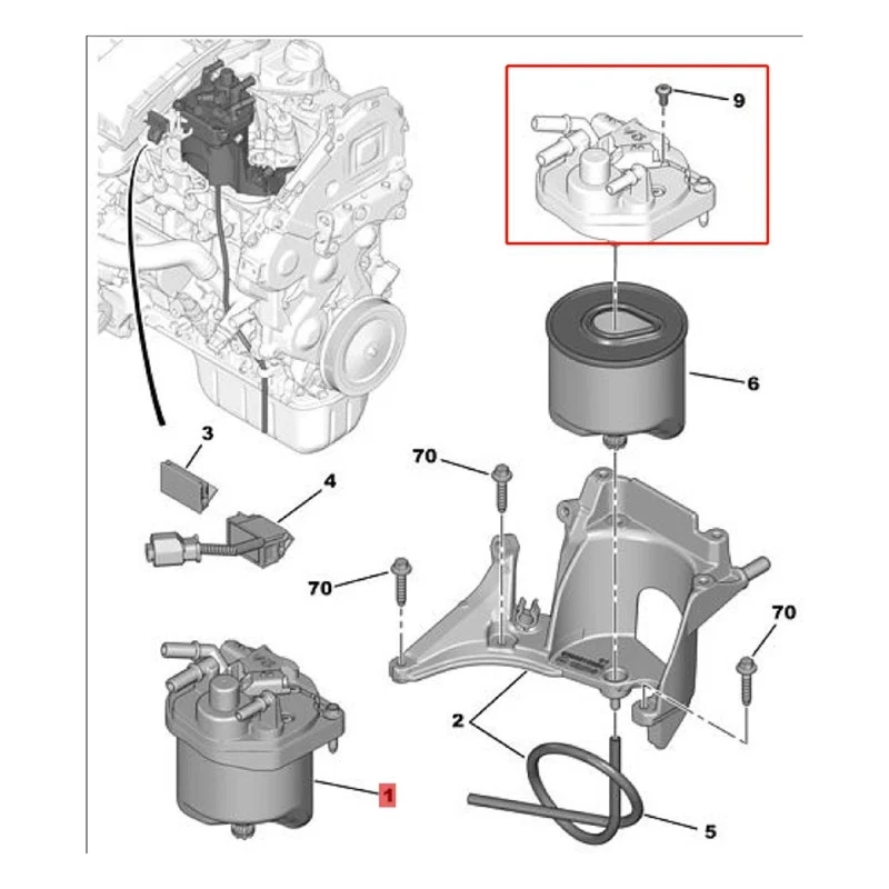 9809757980 Cubierta Filtro Combustible Citroen Berlingo C3 C4 C5 Peugeot 207 208 308 Foto 4 de 4