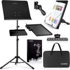 Dual Use Sheet Music Stand with Clamp-on Tray  Desktop Book Stand with Carrying