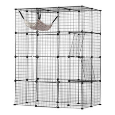 Large 4-tier Cat Cage, 41 x 28 x 55", Detachable Metal Wire Cat Enclosure, Black