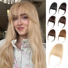 100 Real Human Hair Ash Blonde Clip-In Bangs for Women - Wispy Fringe
