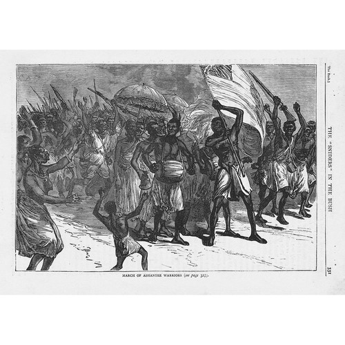 AFRICA March of Ashanti Warriors - Antique Print c1890