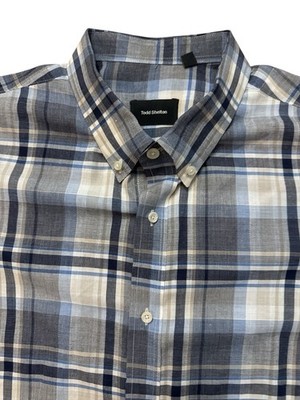 Todd Shelton Men s Short Sleeve Button Down Shirt Size XL Plaid Blue/Tan/Gray