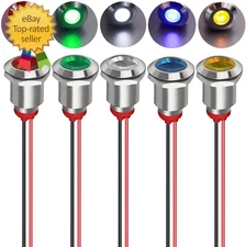 5Pcs 12Mm AC/DC 12-24V LED Metal Indicator Light Waterproof Signal Lamp Pilot