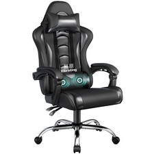 Reclining Gaming Chair with Massage Lumbar Pillow Ergonomic Swivel Office Chair