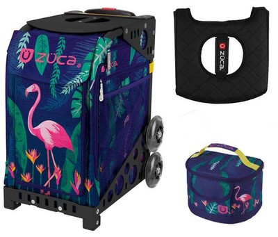Zuca Sport Bag - Flamingo with Lunchbox and Seat Cover (Black Non-Flashing Wheel