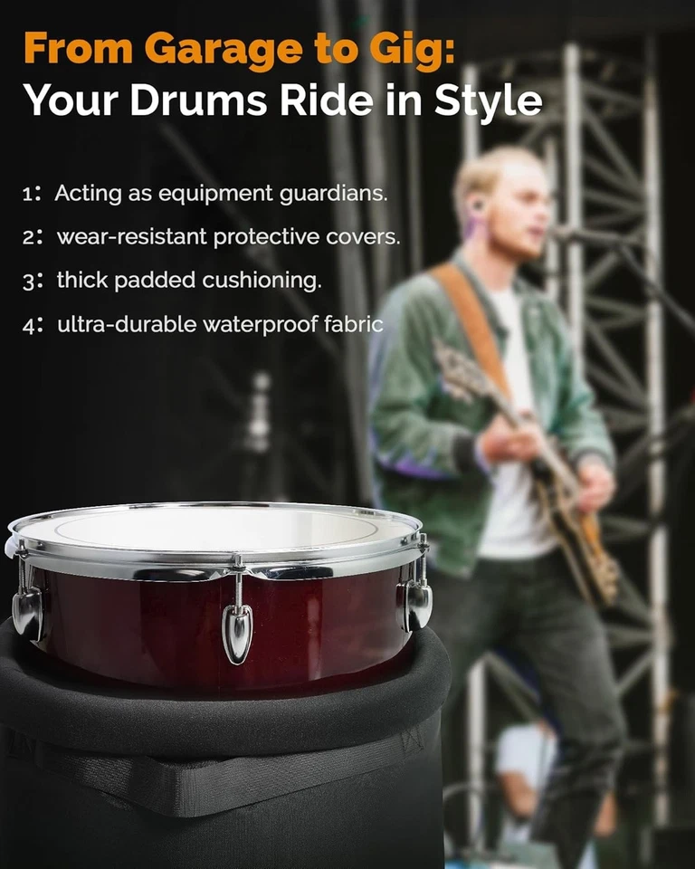 Juego de Estuche de Batería de 5 Piezas - Bolsas de Tambor Acolchadas para 22" Kick, 12"/13"/16" Toms Foto 3 de 4