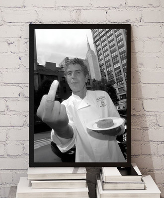 Anthony Bourdain Poster   B&W Middle Finger Photo Print Kitchen Wall Art