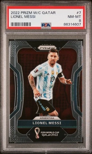 2022 PANINI PRIZM WORLD CUP QATAR #7 LIONEL MESSI PSA 8 ARGENTINA CHAMPIONS 🐐