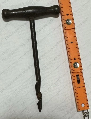 Antique Hand Gimlet Auger Drill Cannon Tool Metal - Great Condition