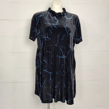 Black Friday Black Lightning Print Velvet Skater Dress Size L