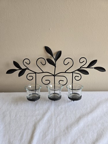 4 Pc Set Of Black Wall Hanging Candle Sconces 3 Glass Globes /1 Metal Rack - Picture 1 of 8