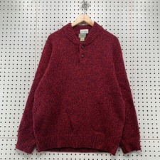 Vintage LL Bean Henley Wool Sweater Mens Large Red Fisherman Guide Heavyweight