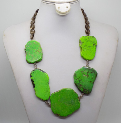 BARSE 925 Sterling Silver Green Turquoise Slab and Smoky Quartz Bead Necklace