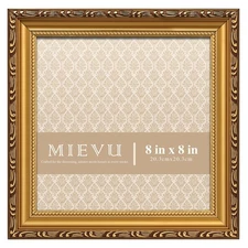 MIEVU 8x8 Gold Ornate Picture Frame for Wall Hanging, Vintage Photo Frame Decor