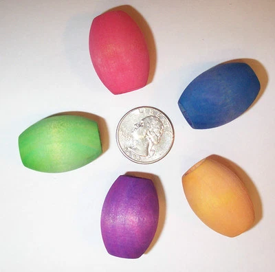 HERMAN1957 25 Bird Toy Parts Wood 1-1/4" Large Colored Wooden Oval Beads Parrot Craft Parts