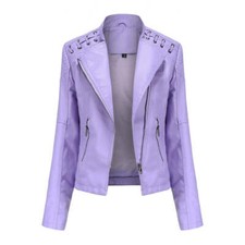 Women's Faux Leather Motorcycle Jacket Slim Fit Short Casual Lightweight Coat