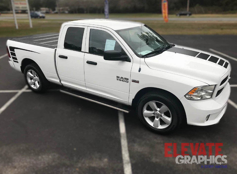 Calcomanías de vinilo con rayas laterales y capó para Dodge Ram 1500 gráficos Raceway 2009-2018 Foto 2 de 4