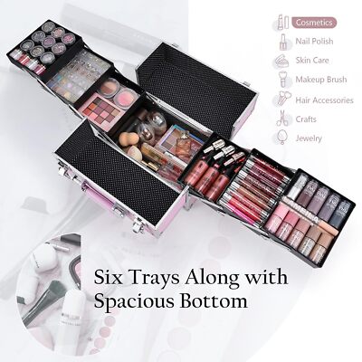 Frenessa Makeup Train Case Large Portable Cosmetic - 6 Tier Trays