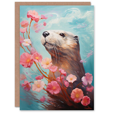 Blanko-Grußkarte Otter rosa Kirschblüte Blumen Danke bald gesund