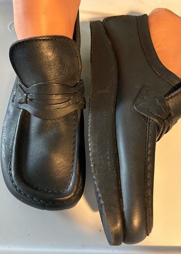 Vtg ANNE KALSO Womens Sz 7 Earth Shoe Loafers Black Leather Made N USA 70s NEW - Picture 3 of 9
