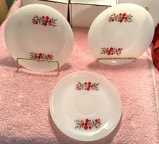 Set Of 3 Vintage 1950 Fire King Primrose Saucer Plates-Milk Glass-5.75" Dia-EUC