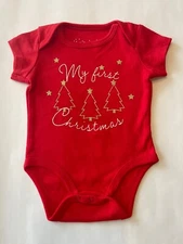 NWT Girls Dot & Zazz “My First Christmas” Red One-piece Shirt 3-6m Trees