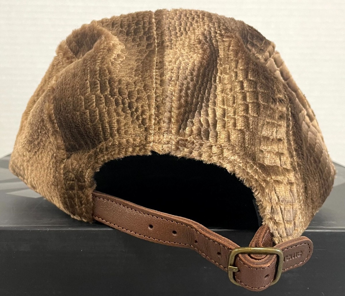 FW16 SUPREME EMBOSSED CROC VELVET CAMP CAP BOX LOGO 5 PANEL