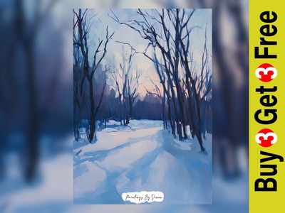 Winter Twilight Path 5''x7'' Druck auf mattem Papier | Ruhige verschneite Landschaft Kunst