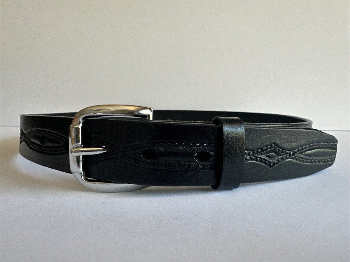 Montebello Black Genuine Leather Belt Made in Spain Silver Buckle Size 34 Western Silver Buckle in Studded Leather Belt | eBay main image 3