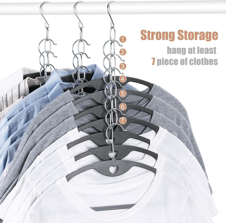 Hangers Space Saving, Metal Chain Clothes Hanger Organizer with 8 Slots
