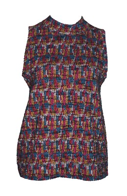 Anthropologie AKEMI & KIN S Petra Tank Top  Multicolored Mock Neck Woven EUC
