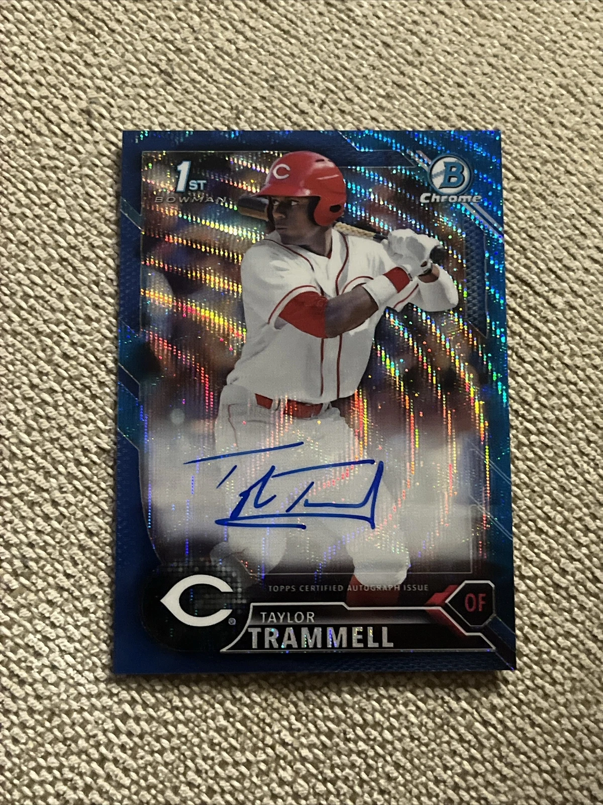Taylor Trammell 2016 1st Bowman Chrome Draft Blue Wave Refractor Auto /150 RC