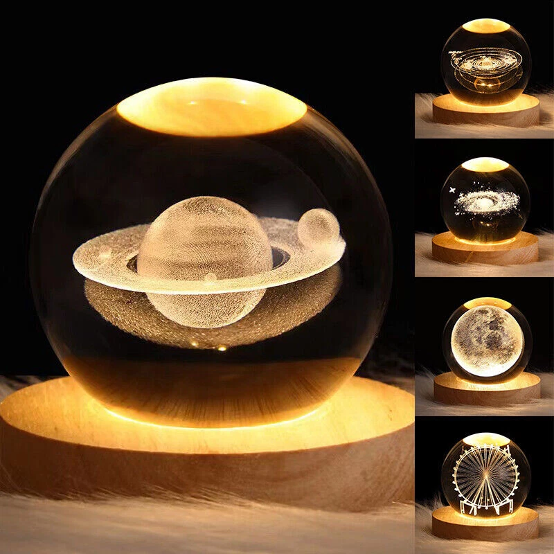 3D Crystal Ball Moon Planet Globe Table Lamp USB LED Night Light Home Decor Gift