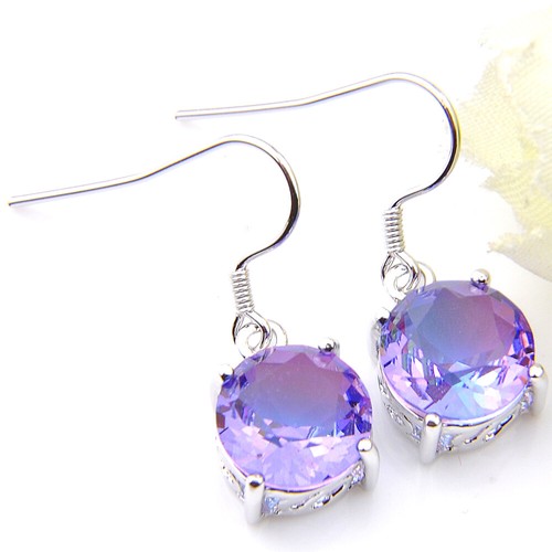 Round Shaped Mystical Purple Amethyst Tourmaline Gemstone Solid Silver Earrings eBay