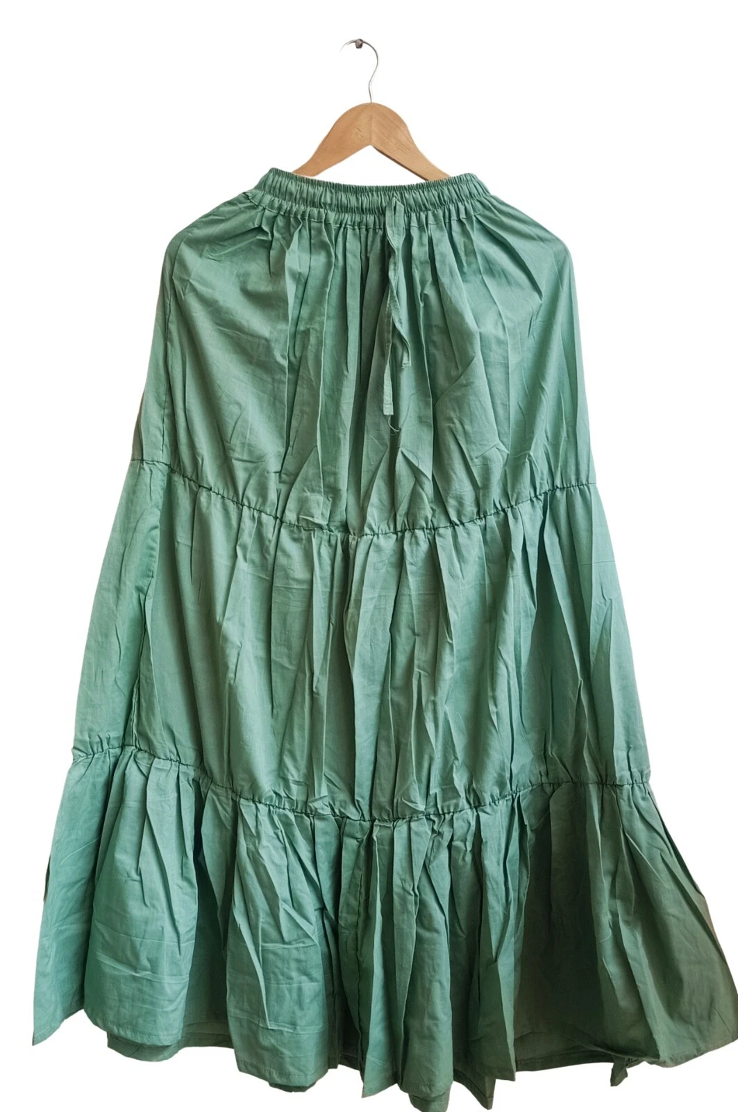 Indian Light Green Plain Frill Cotton Skirt Long Skirt, Free Size, Beach Wear AU