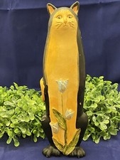 Cat Hand painted Hand Carved Wood Folk Art Whimsical 9  Ht