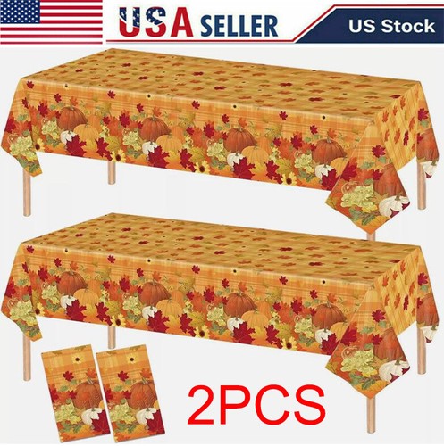 2 Pack Thanksgiving Tablecloth Fall Pumpkin Disposable Thanksgiving Table Cover - Picture 2 of 7