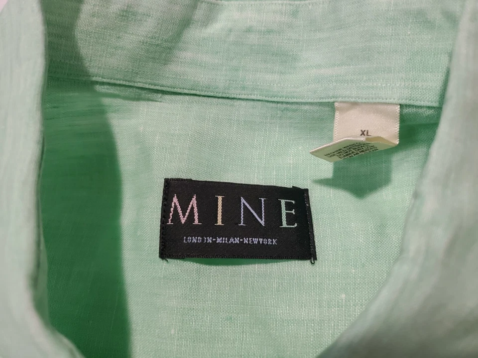 MINE Mens Button Front Shirt 100% Linen Sea Foam Green XL Long Sleeve Milan NYC - Image 4 of 4