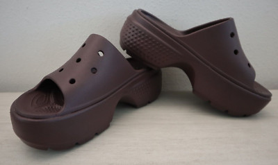CROCS  Unisex Men's Sz 6 Women's Sz 8 Mocha Brown Stomp Slide Sandals Clogs