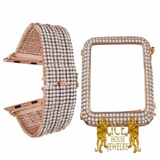 Apple Watch Series  4 Custom Bezel Rose Gold Tone 9 Row Diamonds Bracelet Band