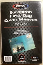 1 Pack of 100 BCW European First Day Cover Sleeves  5 1/8 x 7 13/16