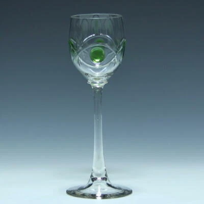 Theresienthal Jugendstil Weinglas "Form 1615" mit grünen Nuppen circa 1903 - Bild 1 von 3