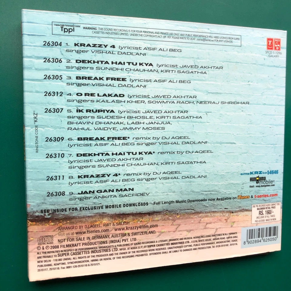 Rajesh Roshan KRAZZY 4 Bollywood Film Soundtrack CD Javed Akhtar Vishal Dadlani - Image 2 of 4