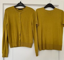 M&S Jumper & Cardigan Twin Set Mustard Size 10