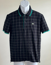 Lacoste Men's Size Small 4 Polo Shirt Black White Plaid Green Trim