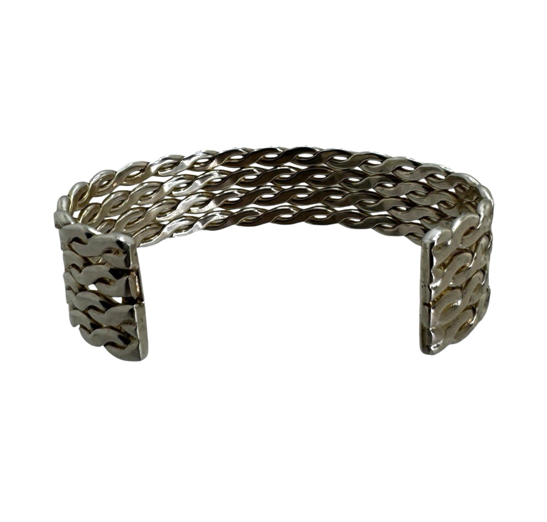 Mexico Solid Sterling Silver Braided Cuff Braclet… - image 3