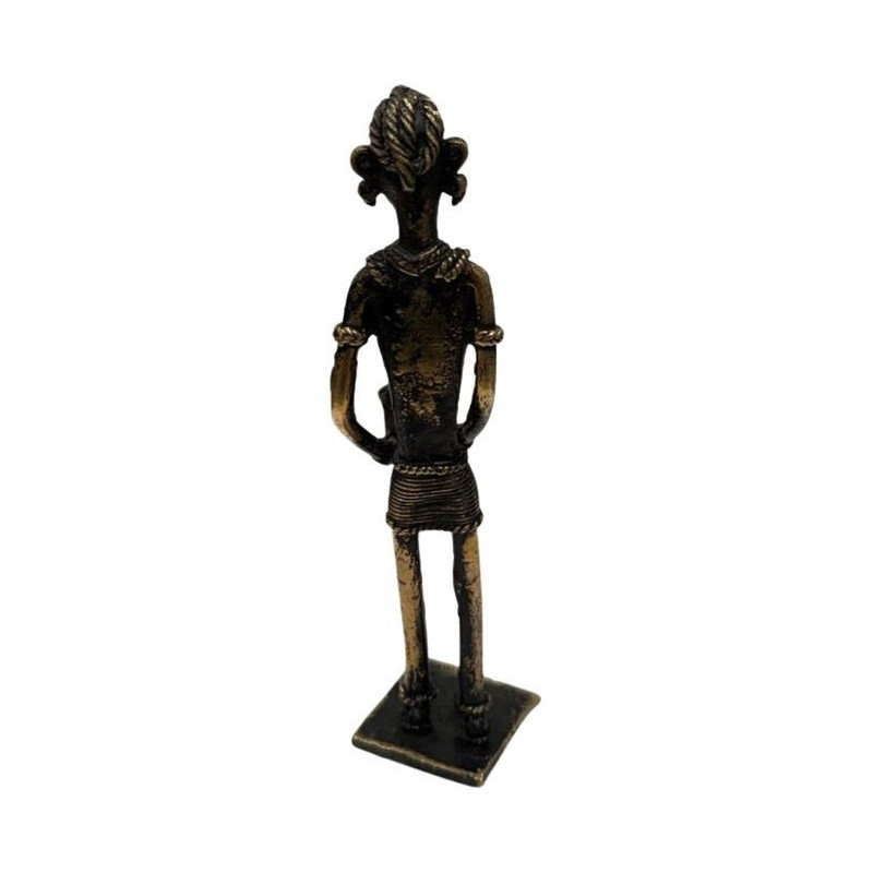 Gold/Black Metal Standing Man Figurine, Tribal Style, People Theme, Antique